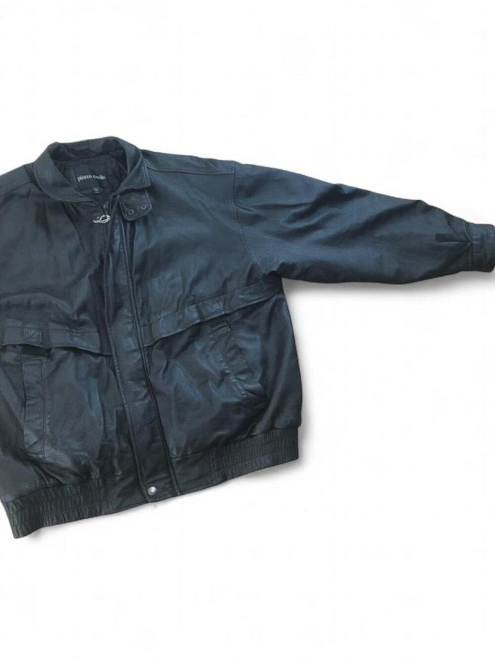 Vintage 90s Pierre Cardin Men’s XL Black Bomber Leather Grunge Aviator Jacket